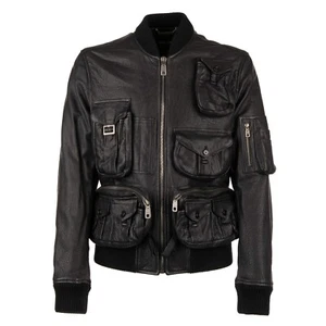 DOLCE & GABBANA $7.500 Multi-Pocket Utility Military Leather Jacket Black 11224 - Picture 1 of 10