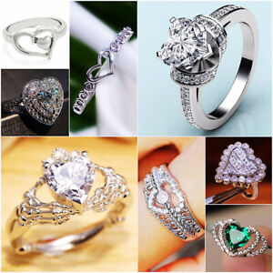 Women Heart Gorgeous 925 Silver Filled Ring Cubic Zircon Wedding Jewelry Sz 6-10
