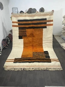 Moroccan Orange Rug,Modern Abstract Moroccan Wool Rug, Moroccan White  Rug - Picture 1 of 8