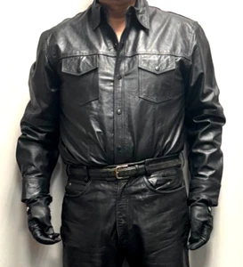 Antelope Creek Leather Texas Black Leather Biker Shirt Jacket Size XL - Picture 1 of 7