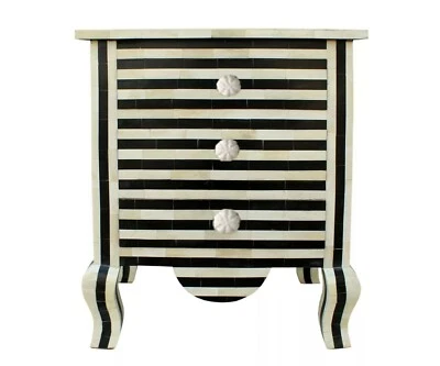 Indian Handmade 3 Drawer Bedside Table Black And White Zebra Design - Image 1 of 4
