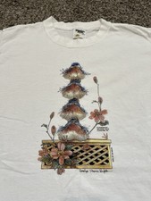 Vintage 90’s Single Stitch Made In USA Birds Flower Art White T Shirt Sz Large