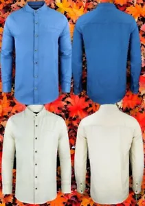 Mens Classic Long sleeve Casual Plain Shirt with Mandarin/Grandad Collar - Picture 1 of 14