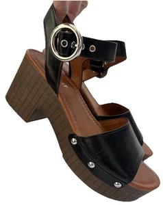 Nine West Plateau-Sandalen mit Holzabsatz Größe 9 Damen schwarz Nieten Knöchelriemen - Bild 1 von 14