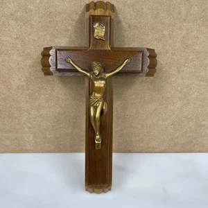 Vintage Holz Kruzifix Katholisch Kreuz Jesus Kerzen Weihwasser Religiös - Bild 1 von 8