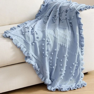 LoveShackFancy x Pottery Barn Calantha Blanket Light Blue Heart Bobble Throw NWT - Image 1 of 4