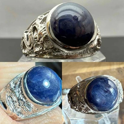 ANILLO MEÑIQUE DE PLATA DE LEY 925 ZAFIRO ESTRELLA SIN TRATAR 5,78 QUILATES PARA HOMBRE TALLA 7,25, 6 GR Foto 1 de 4