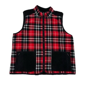 Talbots Thermawarmth Red/Black Plaid Vest Faux Fur Accents Full Zip Women Sz LP - Picture 1 of 9