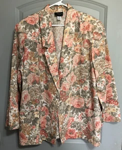 Radcliffe II 22W Vintage Floral Blazer Linen Blend Rose Print Jacket Dominican - Picture 1 of 15