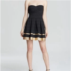 Sans Souci Holly Go Lightly Black Gold Bandage Mini Scuba Dress Sz XS NWT - Picture 1 of 8