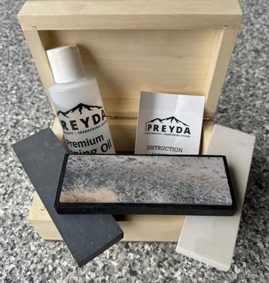Preyda 3 Stone Sharpening Kit,  Arkansas Stones Hard Black Hard Soft in Wood Box - Image 1 of 4
