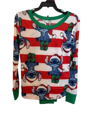 Disney Stitch Christmas pajama set long sleeve light cozy Santa weight Size 8 - Image 1 of 4
