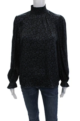Blusa Tucker Mujer Negra Estampado Animal Cuello Simulado Seda Manga Larga Talla XS Foto 1 de 4
