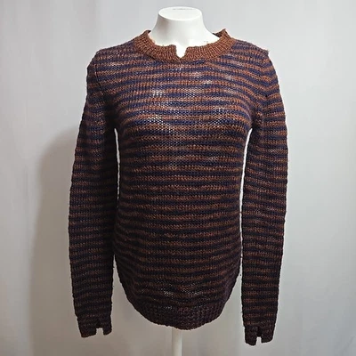Theory Aegea B Athos Sweater Womens Small Brown & Navy Blue Wool Blend Striped - Image 1 of 4
