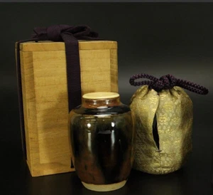 Japanese Tea Ceremony Utensils Tea Caddy Seto ware with Wooden Box Excellent - Picture 1 of 24