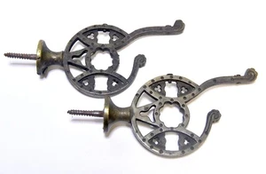 2 UNIQUE MATCHING VINTAGE EASTLAKE STYLE BRASS HAT OR COAT HOOKS - Picture 1 of 4
