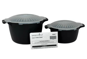 PAMPERED CHEF Black Micro Cooker Set 1 & 2-Qt Steamer Locking Lid NEW 100009 - Picture 1 of 10