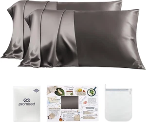 100% Silk Pillowcase 2 Pack with Zipper, Both Sides Premium Mulberry Silk Pillow - Picture 1 of 6