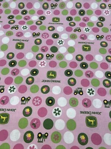 New John Deere Cotton Fabric Pink Polka Dot Tractor Green Yardage Girl Quilt BTY - Picture 1 of 3