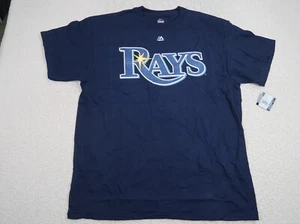 Majestic Men's T Shirt Size XL Tampa Bay Rays MLB Crew Neck Blue Cotton - Picture 1 of 5