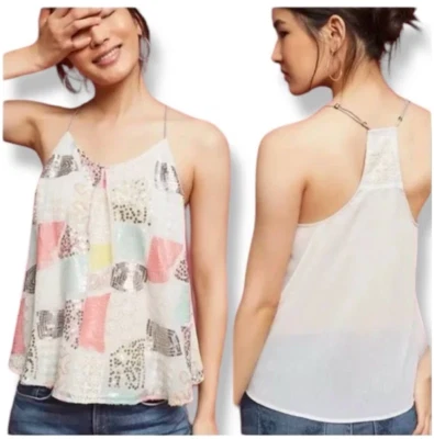 Camiseta sin mangas Floreat Anthropologie para mujer Louisa Boho lentejuelas 0004508 talla grande Foto 1 de 4