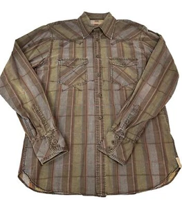 Ted Baker Western Button Up L/S Plaid Shirt Mens 3 Medium Brush Popper Pockets - Picture 1 of 7