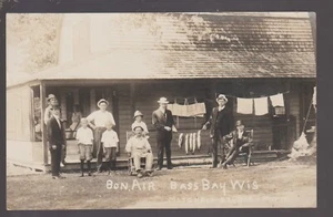 Bass Bay WISCONSIN RPPC c1910 FISHING CATCH Fish BON AIR RESORT nr Muskego WI KB - Picture 1 of 2