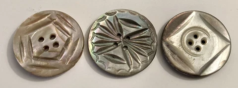 3 Medium Antique Smoky Pearl carved shell Buttons #206 Cover