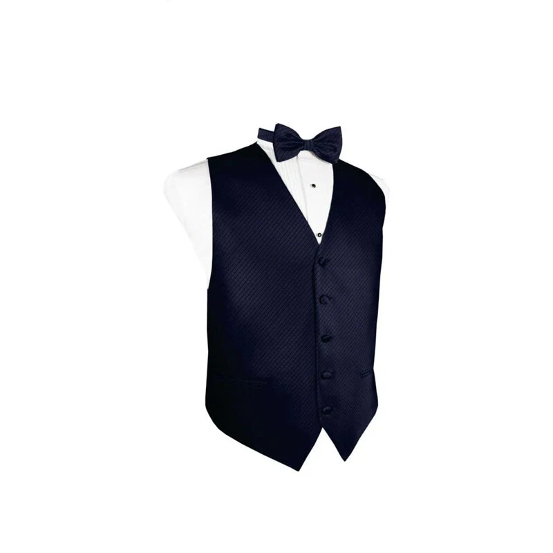 Grid Pattern Tuxedo Vest and Bow Tie in Shades of Blue - Image 1 of 1