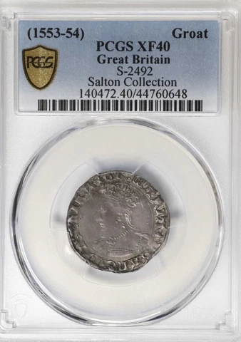 PCGS XF 40 1553-4 Mary I Groat, London Mint, mm pomegranate, S-2492, ex Salton Cover
