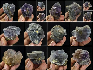 Fluorite Specimens Etched Lot Natural Purple Blue Cubic Formation Crystals 15Pcs - Picture 1 of 16
