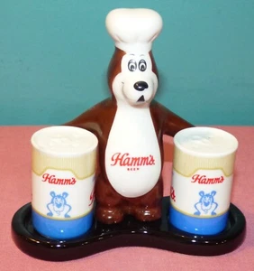 2006 Hamm's Beer Chef Brown Bear with Two Cans Salt & Pepper Shaker Set - Picture 1 of 7