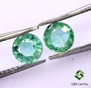 0.53 Cts Certified Natural Emerald Round Cut Pair 4 mm Unheated Loose Gemstones  - Picture 1 of 4