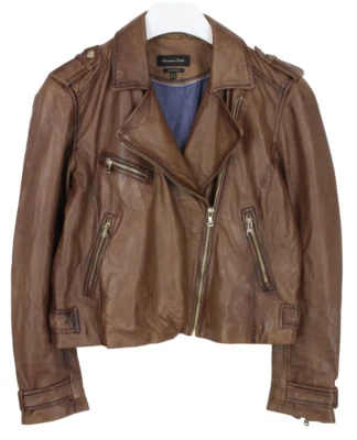 MASSIMO DUTTI 4702 Jacket Women's XL Sheep Leather Lined Polo Neck Brown - Image 1 of 4