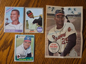 (4) Felipe Alou - 1965 Topps No.383 + 1966 96 + 1967 Pin-up + 1968 55 - See Pics