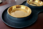Whisker City Feeding Dishes Cat (2) Bowls GOLD Rare Metal Dish Set w/Silicon Mat