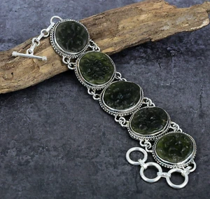 Beauteous Moldavite Gemstone Handmade 925 Sterling Silver Jewelry Bracelet - Picture 1 of 5