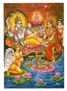 Shri Vishnu Laxmi Lakshmi Poster Diwali Poojan Home Temple Office - Picture 1 of 1