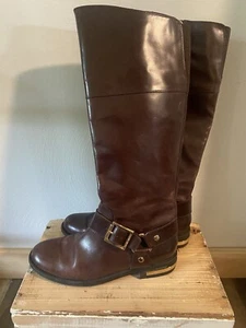 Vince Camuto Kallie Brown Leather Zip Knee High Boots Size 7.5 M - Picture 1 of 7