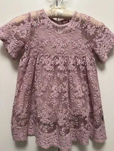 Vintage Girls Toddler Dress Sheer Embroidered Purple - Picture 1 of 12
