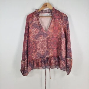 Three of something womens blouse top size M multicolour geometric long slv046978 - Picture 1 of 8
