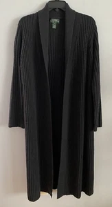 Lauren Ralph Lauren 100% Wool Long Sweater Coat Open Front Cardigan Gray P/S NWT - Picture 1 of 6