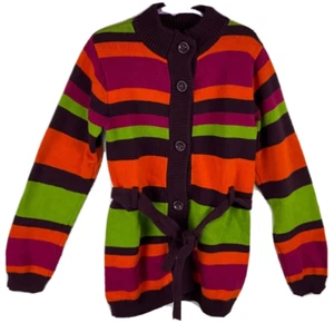 Crazy 8 Girls Long Sleeve Button Up Sweater Med 7-8 Colorful Striped Belted - Picture 1 of 2
