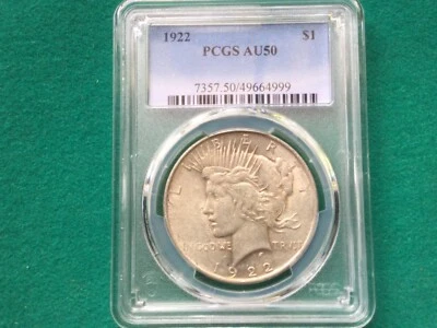 1922 PEACE DOLLAR PCGS Graded AU-50 NICE COIN - Image 1 of 4