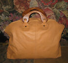 BIG Leather Tote Bag - Wooden Handles - Light Orange-Brown - Double Zip - Sturdy