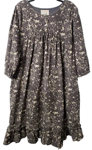 Peek Corduroy Ruffle Dress XL 10 Empire Waist Lightweight Gray Floral School BTS - Picture 1 of 7