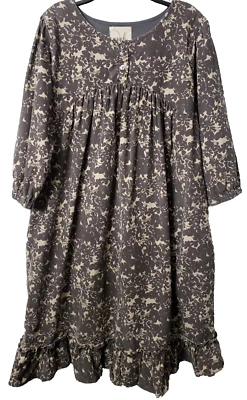 Peek Corduroy Ruffle Dress XL 10 Empire Waist Lightweight Gray Floral School BTS - Image 1 of 4