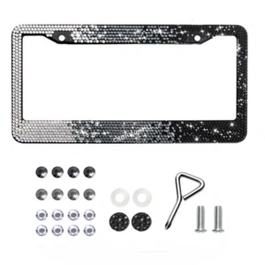 Bling License Plate Frame Black Shiny Rhinestone Crystal For Nissan Sedan SUV - Picture 1 of 8