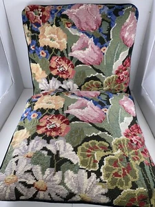 Vintage 80er Jahre Floral Petit Point Wolle Nadelspitze 16" Quadrat Kissen - Bild 1 von 12