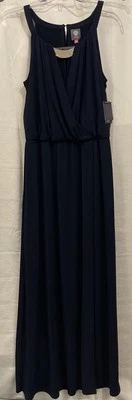 Vince Camuto Keyhole Jersey Blouson Maxi Dress Size 12 Navy Blue Evening Gown - Image 1 of 4